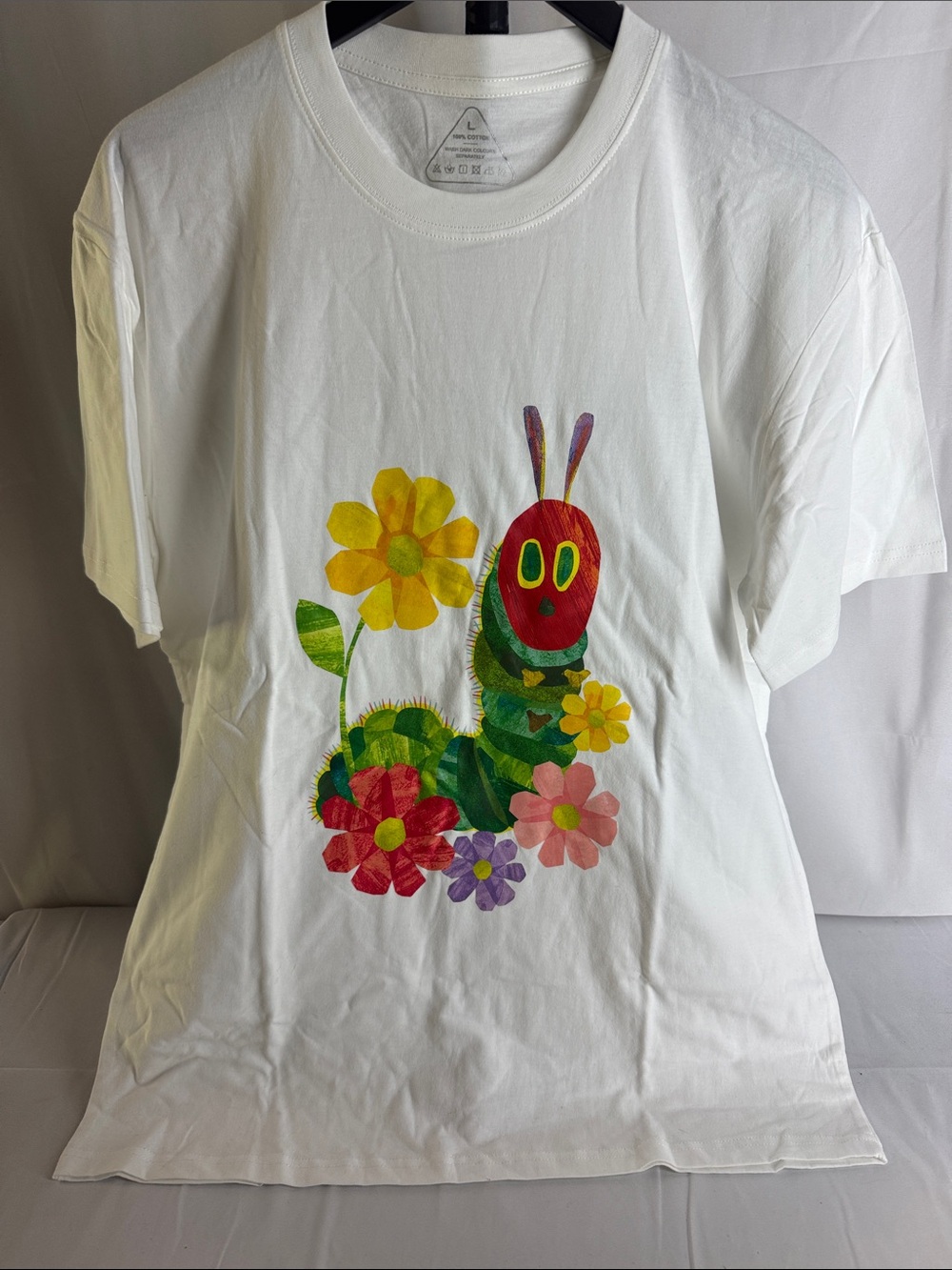 White Short Sleeve Tee with Colorful Caterpillar & Floral Print